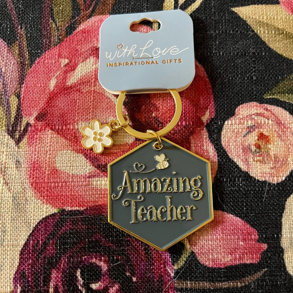 Gold and Gray Teacher Keychain - Picture 1 of 2